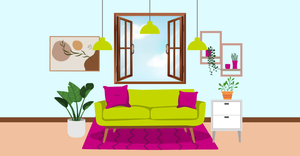 image shows an open window in a tidy lounge