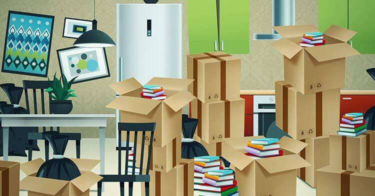 image shows a full house with lots of packed boxes