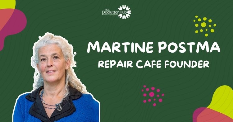 image shows a woman with white blonde hair (Martina) smiling at the camera against a green background